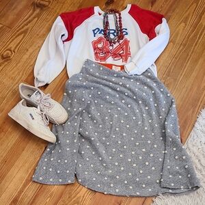 Maeve by Anthropologie Gray and White Polka Dot A-Line Skirt Size Small